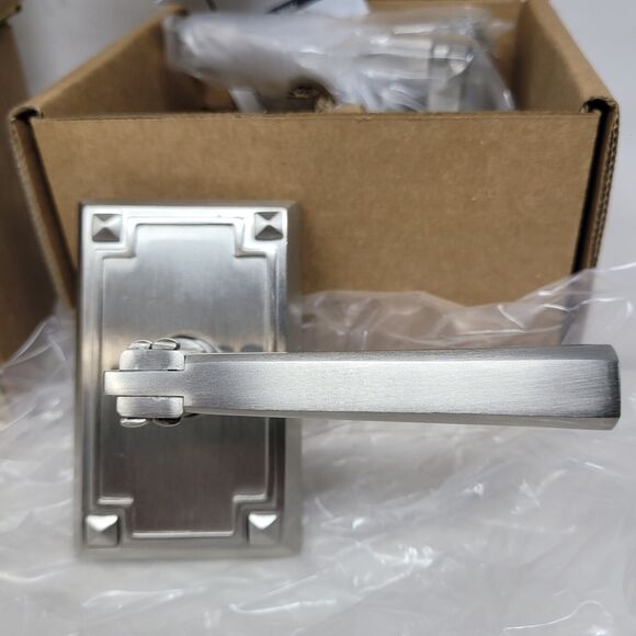 EMTEK Arts Crafts Rectangular Rosette Privacy Lever RH Satin Nickel 3 avail - Picture 2 of 8